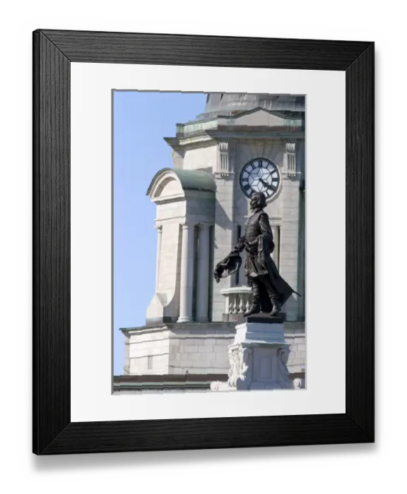 Framed Print : Statue of Samuel Champlain in Quebec City, Quebec, Canada. canada, canadian