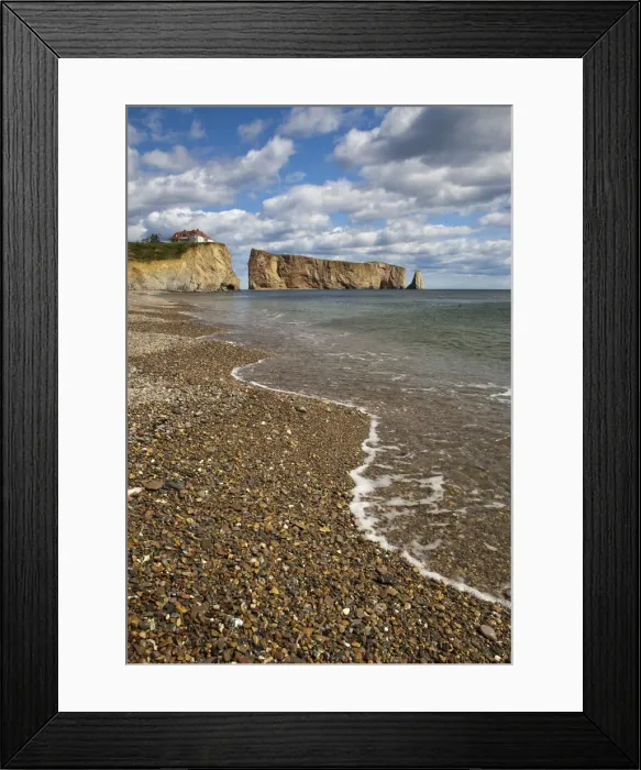 Framed Print : North America, Canada, Quebec, Gaspe Bay, Perce Rock and Beach