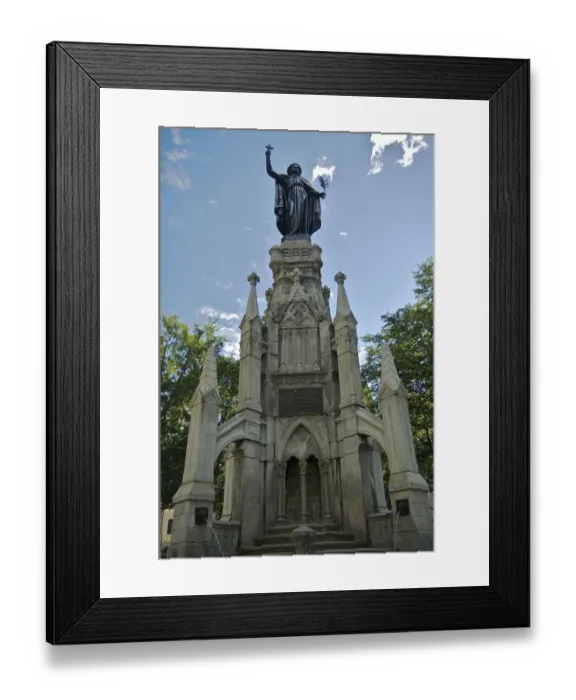 Framed Print : North America, Canada, Quebec, Old Quebec City. Pedestal and statue dedicated to the Recollects
