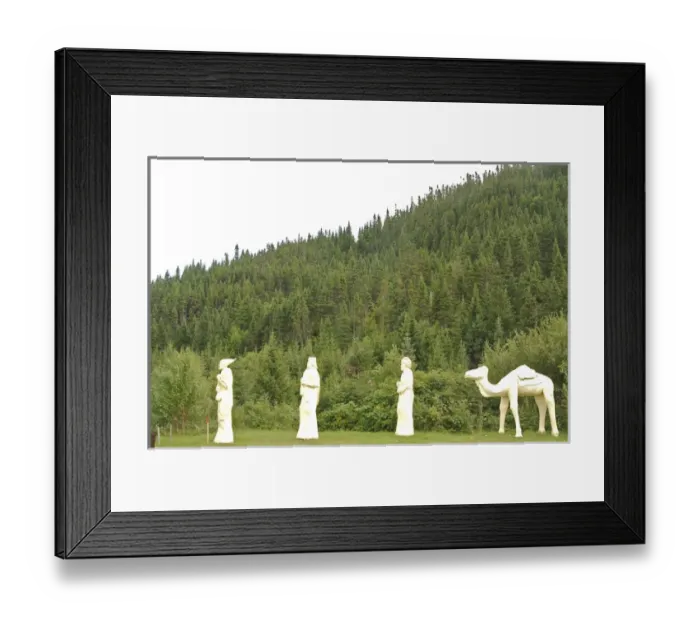Framed Print : North America, Canada, Quebec, Saguenay, Riviere-Eternite. Figures near a sign announcing