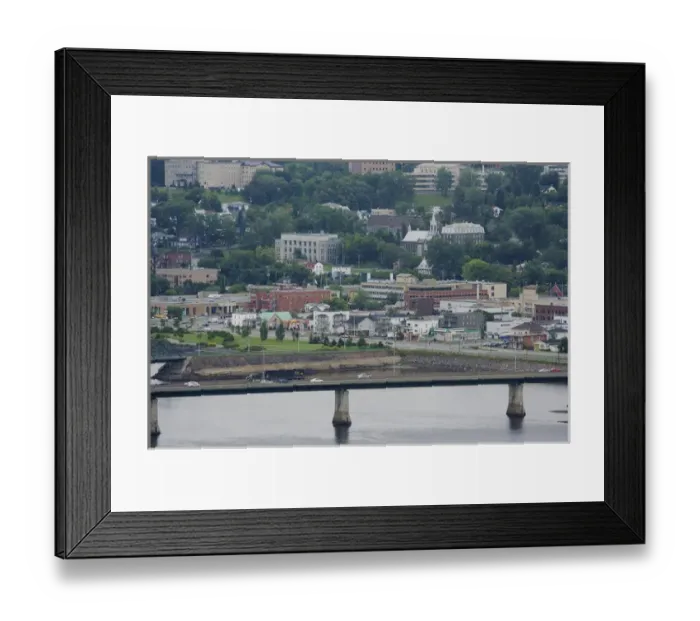 Framed Print : North America, Canada, Quebec, Saguenay, Ville de Saguenay, Chicoutimi. Dubuc Bridge