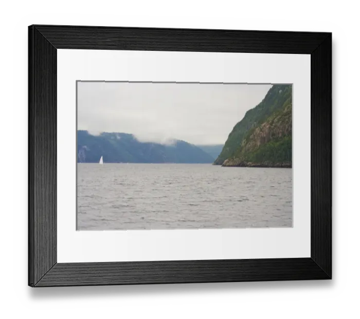 Framed Print : North America, Canada, Quebec, Saguenay. View from the water of a sailboat on