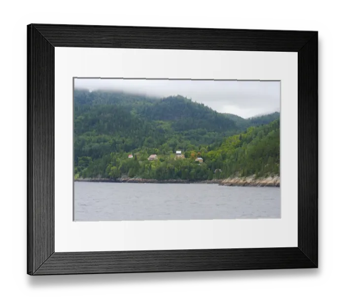 Framed Print : North America, Canada, Quebec, Saguenay. Houses and a church on misty hills near Framed Print : North America, Canada, Quebec, Saguenay. Houses and a church on misty hills near