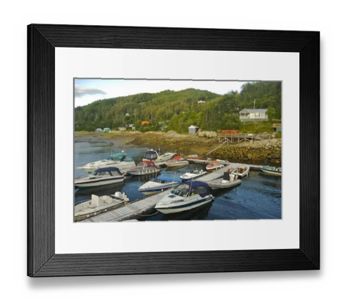 Framed Print : North America, Canada, Quebec, Saguenay, L Anse de Roche (Rock Bay. ) Docked boats