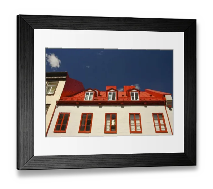 Framed Print : North America, Canada, Quebec, Old Quebec City. Upper windows and red roof of a building