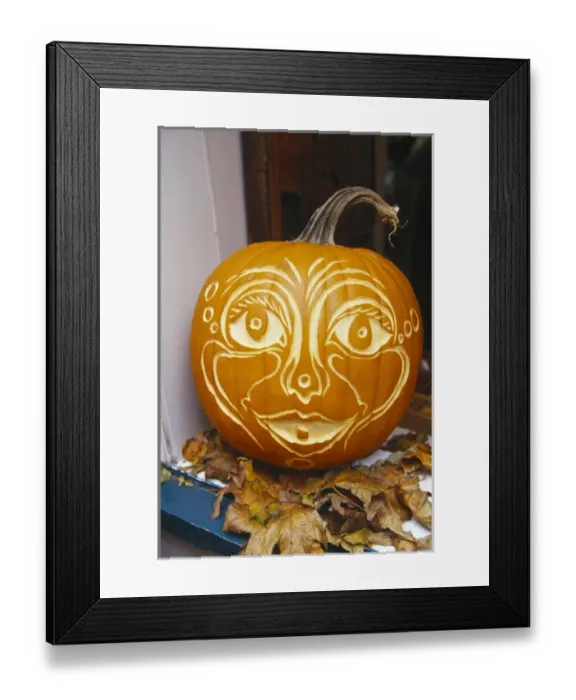 Framed Print : Canada, Quebec, Quebec City, carved Halloween pumpkin Framed Print : Canada, Quebec, Quebec City, carved Halloween pumpkin