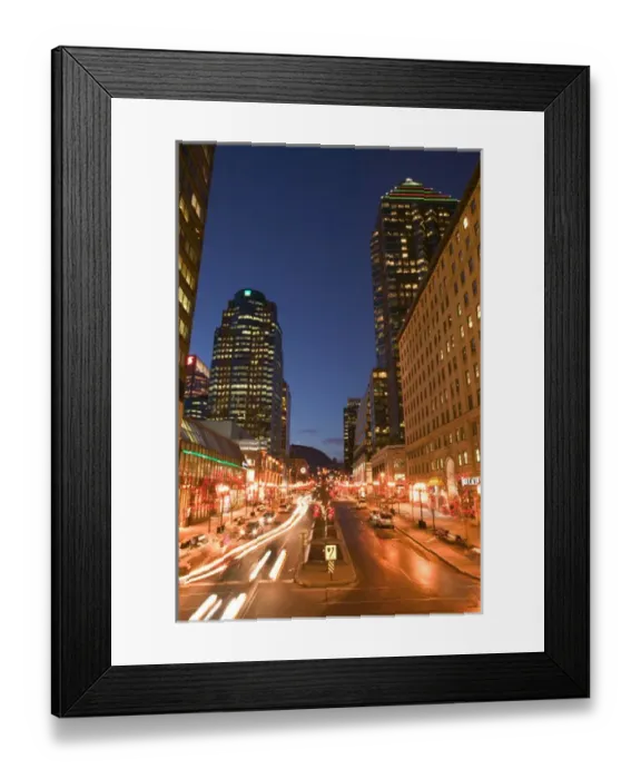 Framed Print : Canada-Quebec-Montreal: Avenue McGill College with Christmas Decorations / Evening Framed Print : Canada-Quebec-Montreal: Avenue McGill College with Christmas Decorations / Evening
