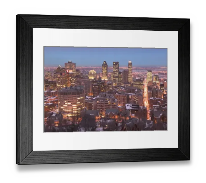 Framed Print : Canada-Quebec-Montreal: City Skyline-View From Mount Royal Evening / Winter Framed Print : Canada-Quebec-Montreal: City Skyline-View From Mount Royal Evening / Winter