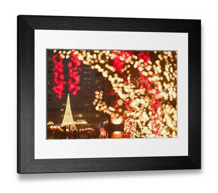 Framed Print : Canada-Quebec-Montreal: Avenue McGill College with Christmas Decorations  /  Evening