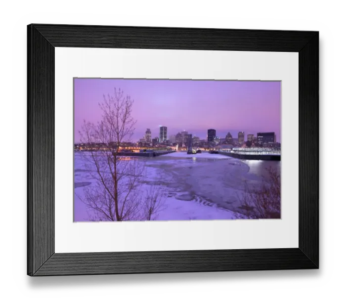Framed Print : Canada-Quebec-Montreal: Evening City View in Winter of Old Port Area & Downtown Framed Print : Canada-Quebec-Montreal: Evening City View in Winter of Old Port Area & Downtown
