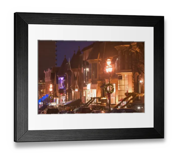 Framed Print : Canada-Quebec-Montreal: Evening View of Crescent Street rue Crescent / Winter Framed Print : Canada-Quebec-Montreal: Evening View of Crescent Street rue Crescent / Winter