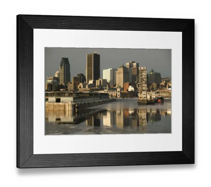 Framed Print : Canada-Quebec-Montreal: Morning City View in Winter of Old Port Area & Downtown Framed Print : Canada-Quebec-Montreal: Morning City View in Winter of Old Port Area & Downtown