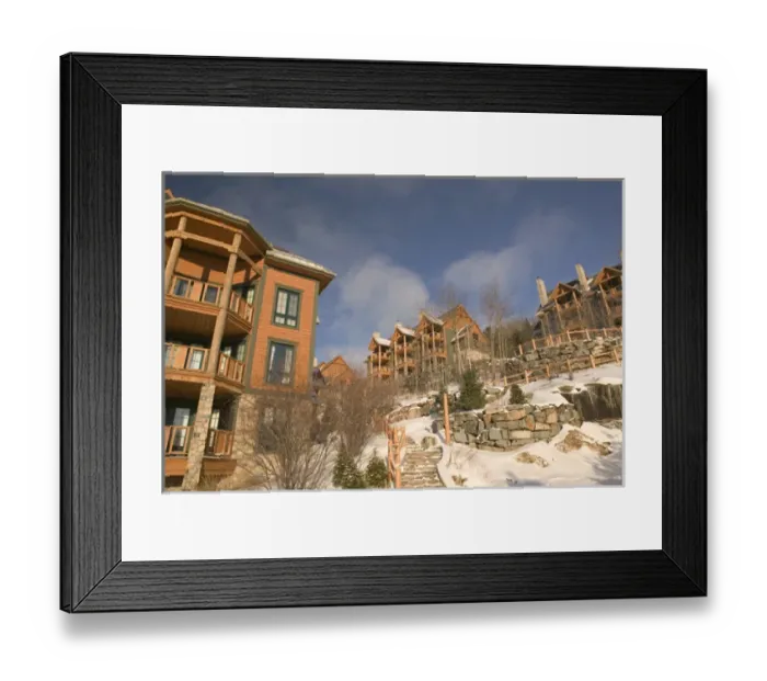 Framed Print : Canada-Quebec-The Laurentians: Mont Tremblant Ski Village-Ski Condos  /  Daytime