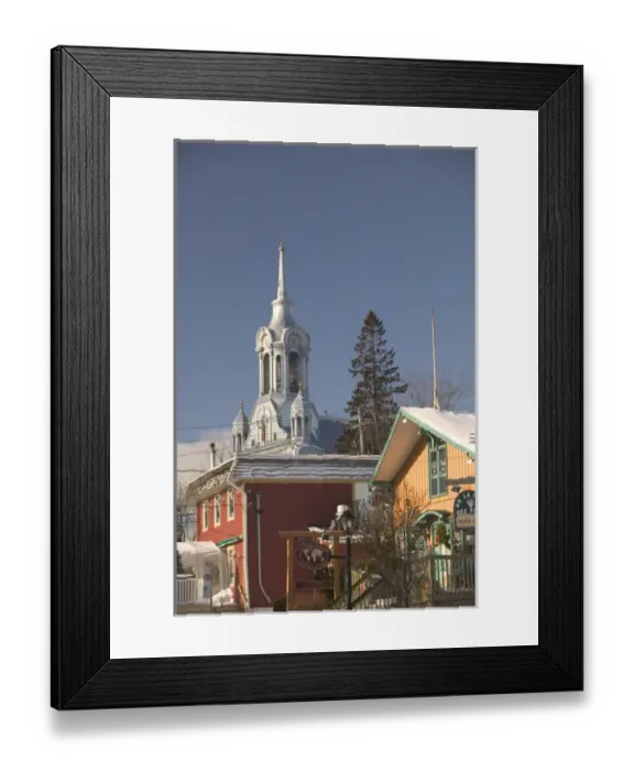 Framed Print : Canada-Quebec-The Laurentians: St. Sauveur des Monts, Town View with Town Church / Winter Framed Print : Canada-Quebec-The Laurentians: St. Sauveur des Monts, Town View with Town Church / Winter
