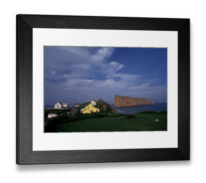 Framed Print : Canada, Quebec, Gaspe. Town of Perce, Perce Rock Framed Print : Canada, Quebec, Gaspe. Town of Perce, Perce Rock