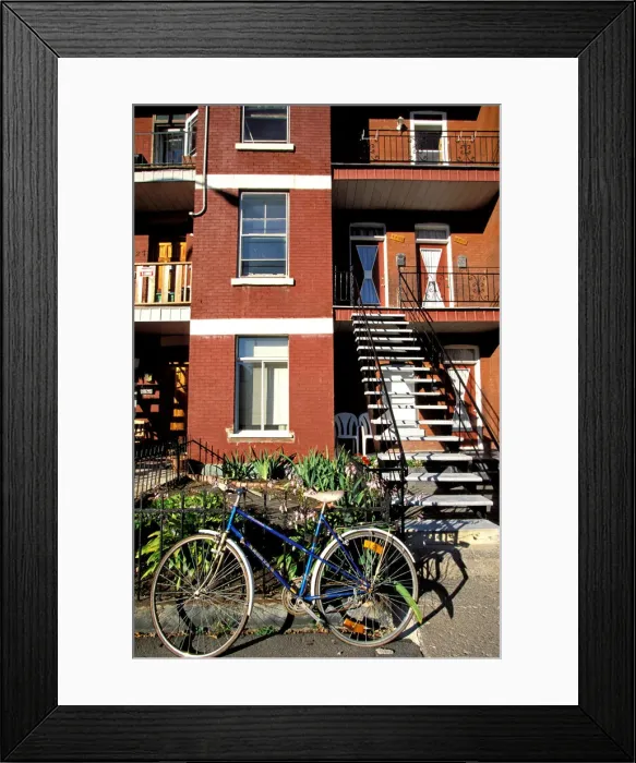 Framed Print : North America, Canada, Quebec, Montreal. Montreal Plateau, typical stairs and bicycle Framed Print : North America, Canada, Quebec, Montreal. Montreal Plateau, typical stairs and bicycle