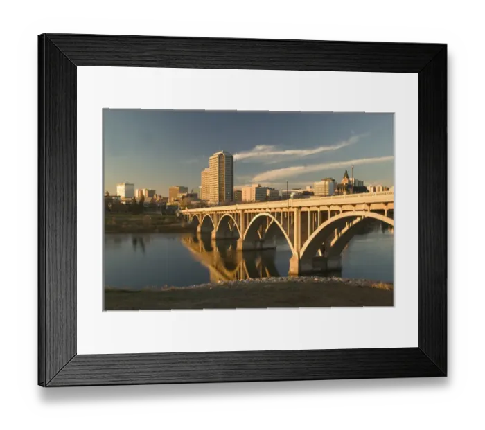 Framed Print : 02. Canada, Saskatchewan, Saskatoon: Broadway Bridge View of the City Late Afternoon