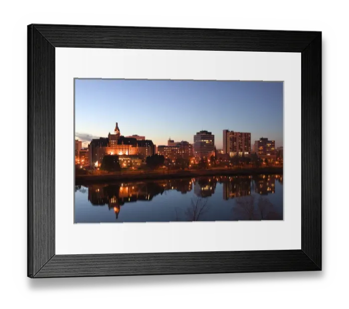 Framed Print : Canada-Saskatchewan-Saskatoon: City Skyline from the S. Saskatchewan River Evening Framed Print : Canada-Saskatchewan-Saskatoon: City Skyline from the S. Saskatchewan River Evening