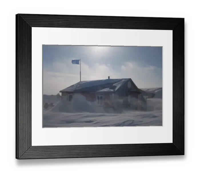 Framed Print : hunter and trapper cabin on Herschel Island during a snowstorm, off the Mackenzie River delta Framed Print : hunter and trapper cabin on Herschel Island during a snowstorm, off the Mackenzie River delta