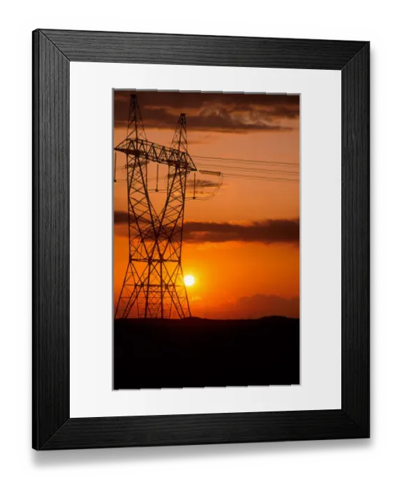Framed Print : Power lines at sunset. power, lines, sunset, energy, transmission, tower, electricity Framed Print : Power lines at sunset. power, lines, sunset, energy, transmission, tower, electricity