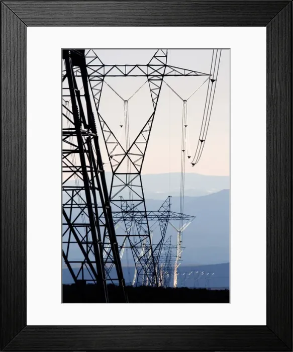 Framed Print : High voltage electrical transmission powerlines