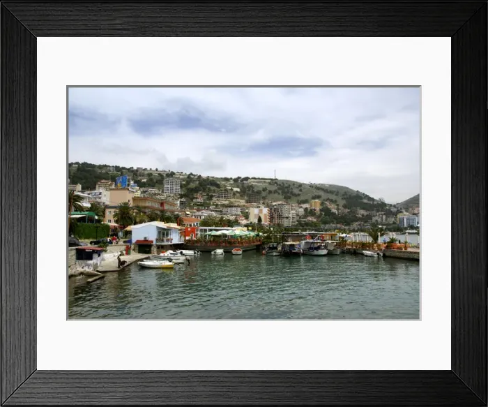 Framed Print : Europe, Albania, Sarande. Albanian port city located on the Ionian Sea, harbor area