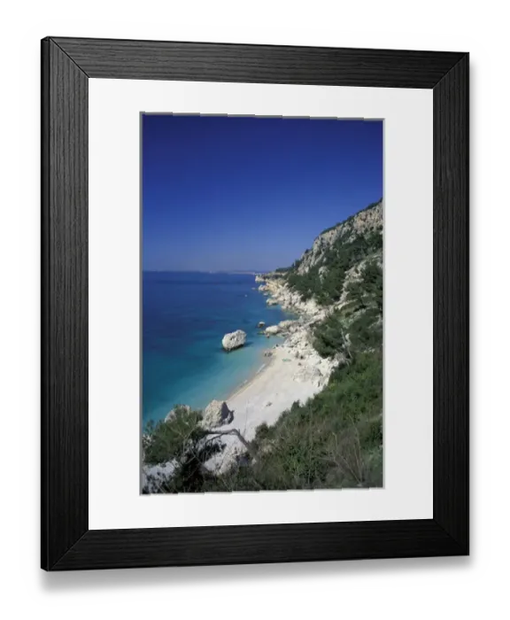 Framed Print : Europe, Albania. Coastal Road, sandy beach and crystal clear waters of the Mediterranean
