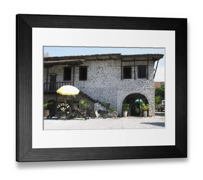 Framed Print : The outside and the entrance of the restaurant. Tradita traditional restaurant, Shkodra Framed Print : The outside and the entrance of the restaurant. Tradita traditional restaurant, Shkodra