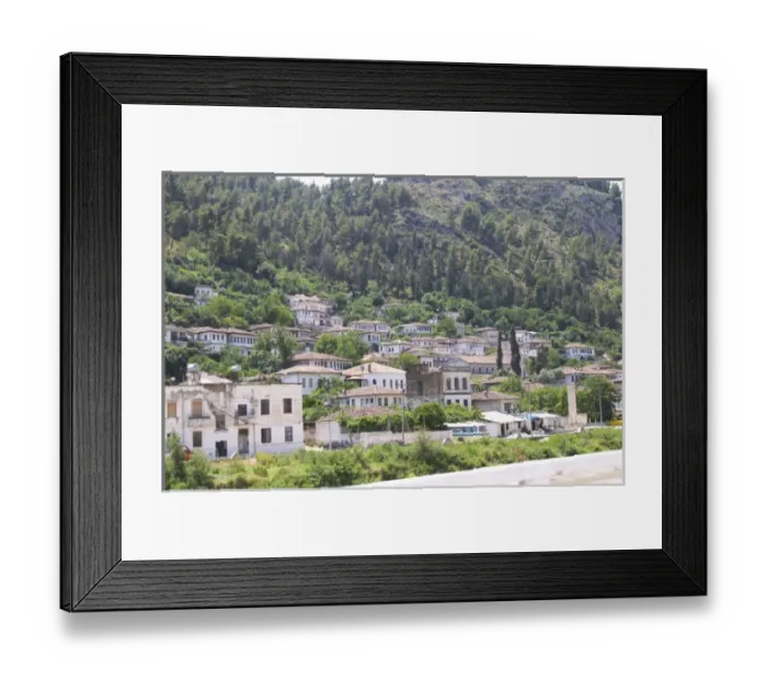Framed Print : the lower part of the village with modern houses. Berat lower town. Albania, Balkan Framed Print : the lower part of the village with modern houses. Berat lower town. Albania, Balkan