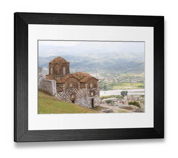 Framed Print : The Hagia Triada Church. View over the valley and down on the modern lower part of the town Framed Print : The Hagia Triada Church. View over the valley and down on the modern lower part of the town