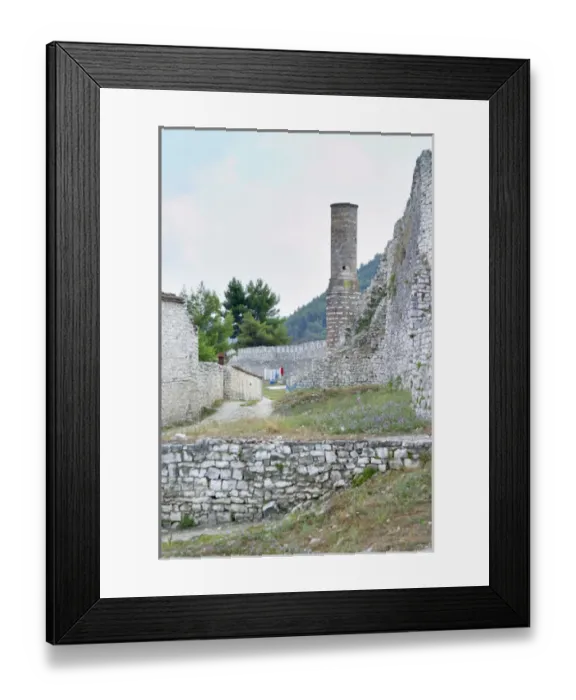 Framed Print : Ruins of the Red Mosque Berat upper citadel old walled city. Albania