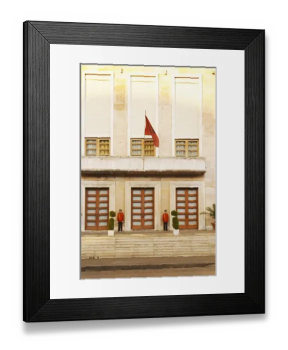 Framed Print : The presidential presidents palace with Albanian flag and honour guard. On Framed Print : The presidential presidents palace with Albanian flag and honour guard. On