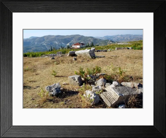 Framed Print : GREEK ART. REPUBLIC OF ALBANIA. View of BYLLIS archeological site, an old city founded Framed Print : GREEK ART. REPUBLIC OF ALBANIA. View of BYLLIS archeological site, an old city founded
