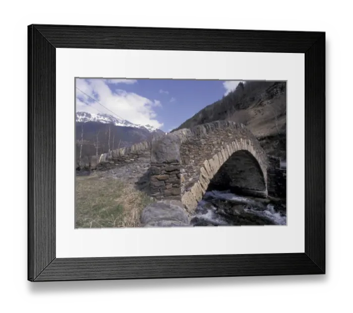 Framed Print : Europe, Andorra Old stone bridge in north of principality
