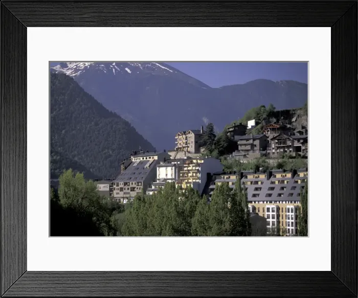 Framed Print : Europe, Andorra, La Massana Morning view of La Massana; ski town and mountain