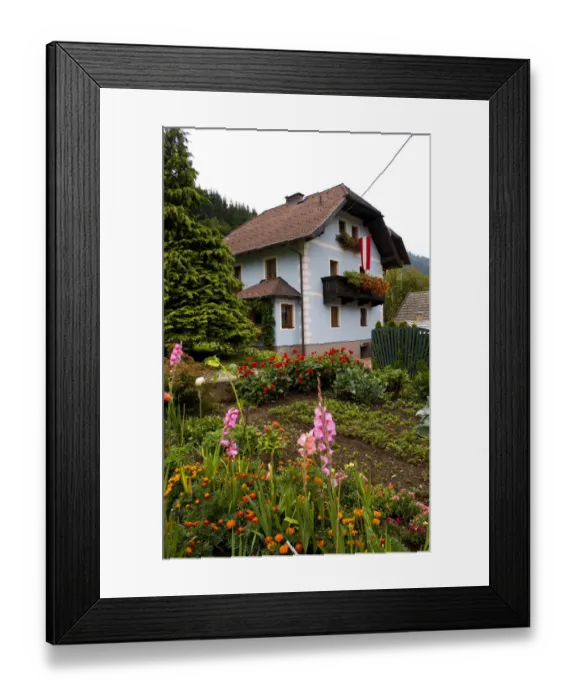 Framed Print : Traditional home with flowers in village of Tamsweg Austria in Alps alpine Framed Print : Traditional home with flowers in village of Tamsweg Austria in Alps alpine