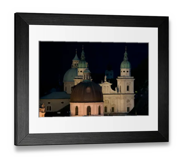 Framed Print : Dome of Franziskanerkirche in front of the Dom (cathedral) in Old Salzburg, Austria Framed Print : Dome of Franziskanerkirche in front of the Dom (cathedral) in Old Salzburg, Austria