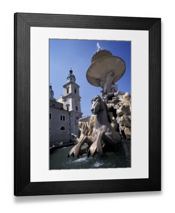 Framed Print : Europe, Austria, Salzburg. Rezidenzplatz fountain and Dom (Cathedral) Framed Print : Europe, Austria, Salzburg. Rezidenzplatz fountain and Dom (Cathedral)