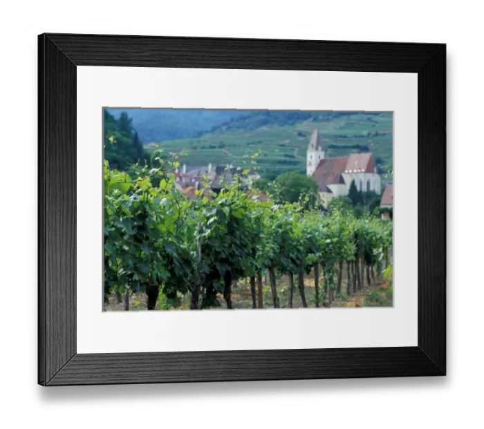 Framed Print : Europe, Austria, Wachau region, Melk and surrounding vineyards