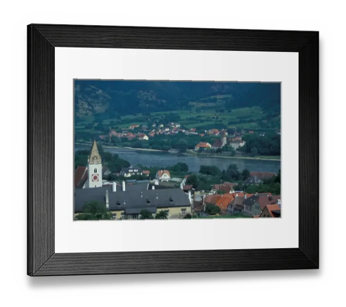 Framed Print : Europe, Austria, Wachau Region, township along the Danube River Framed Print : Europe, Austria, Wachau Region, township along the Danube River