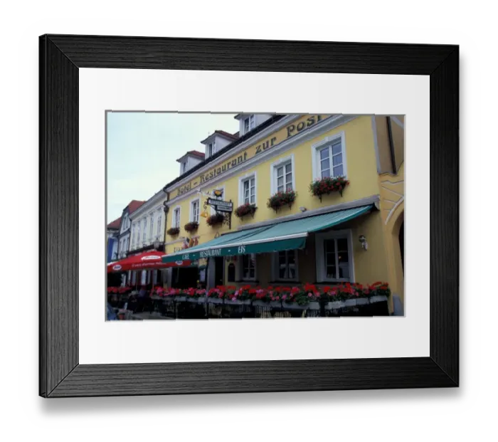 Framed Print : Europe, Austria, Wachau Region, Melk restaurant cafe Framed Print : Europe, Austria, Wachau Region, Melk restaurant cafe