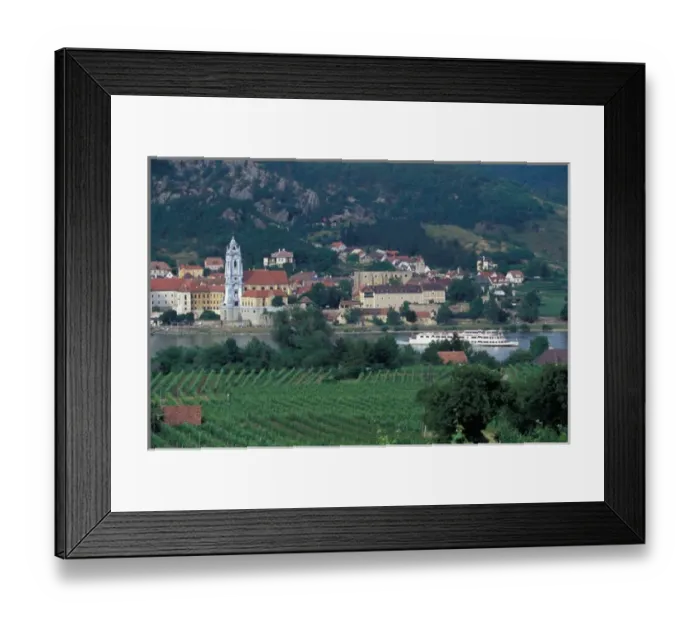 Framed Print : Europe, Austria, Wachau Region, Durnstein and Hotel Schloss
