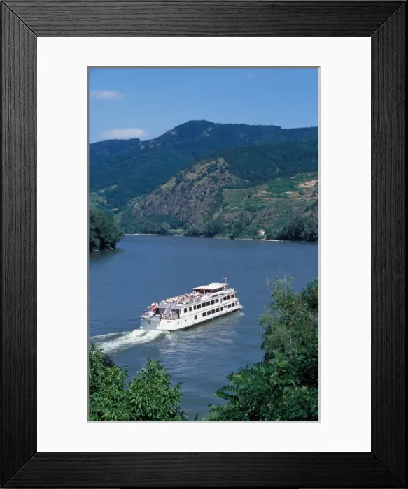 Framed Print : Europe, Austria, Wachau Region, cruise boat along the Danube River