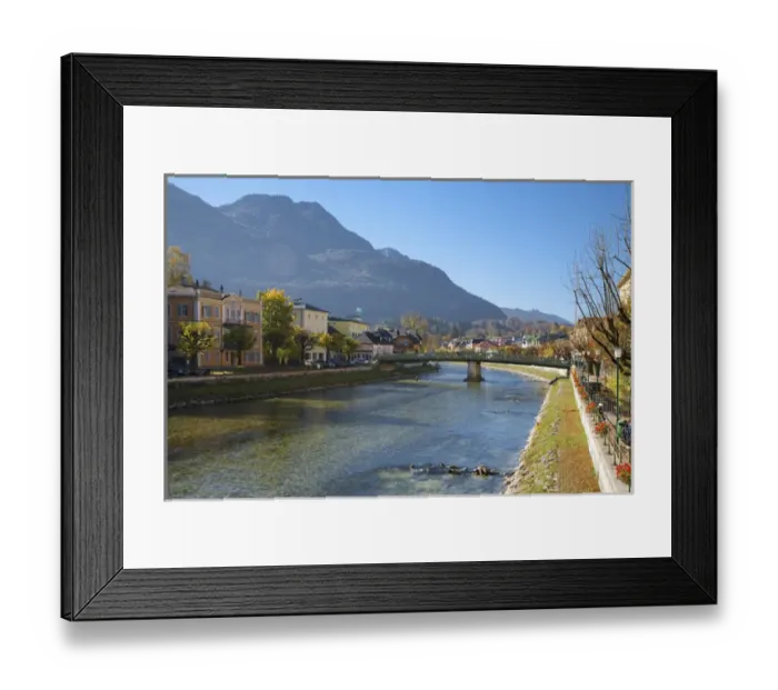 Framed Print : Bad Ischl, Upper Austria, Austria - An old world cityscape set on a waterway. Horizontal Framed Print : Bad Ischl, Upper Austria, Austria - An old world cityscape set on a waterway. Horizontal