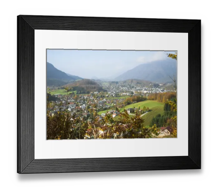 Framed Print : Bad Ischl, Upper Austria, Austria - High angle view of a residential area in Framed Print : Bad Ischl, Upper Austria, Austria - High angle view of a residential area in