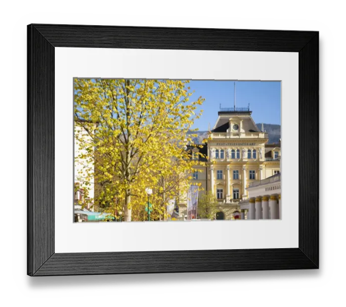 Framed Print : Bad Ischl, Upper Austria, Austria - Low angle view of brightly painted old world buildings Framed Print : Bad Ischl, Upper Austria, Austria - Low angle view of brightly painted old world buildings