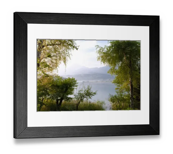 Framed Print : Villach, Carinthia, Austria - A forest landscape with a lake and mountains in the background Framed Print : Villach, Carinthia, Austria - A forest landscape with a lake and mountains in the background