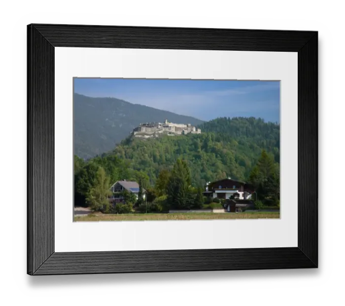 Framed Print : Villach, Carinthia, Austria - Large homes nestled on and around a hillside. Horizontal Framed Print : Villach, Carinthia, Austria - Large homes nestled on and around a hillside. Horizontal