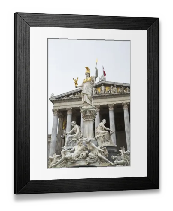 Framed Print : Vienna, Austria - A romanesque statue stands on a dry water feature in front of a Framed Print : Vienna, Austria - A romanesque statue stands on a dry water feature in front of a