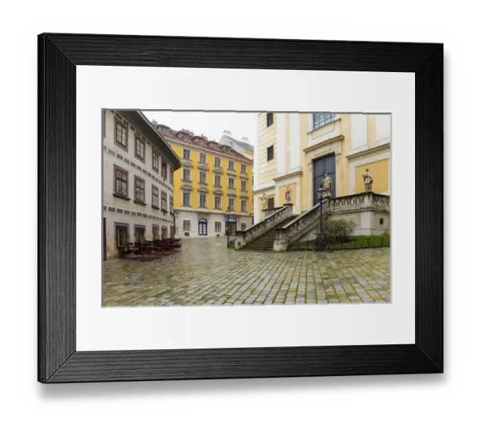 Framed Print : Vienna, Austria - A cobblestone town square surrounded by old world buildings. Horizontal Framed Print : Vienna, Austria - A cobblestone town square surrounded by old world buildings. Horizontal
